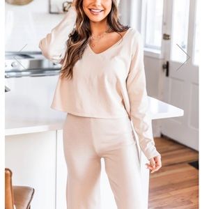 Pink Lily Oatmeal Solid Lounge Set